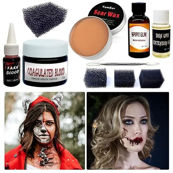 Sfx Makeup Kit,Modellierung Narbe Wachs ,Fake Blut Schorf ,Spatel,Halloween Special Effects Makeup Kit für Fake Narben,Schnitte,Wunde,Kratzer auf Zombie Vampir