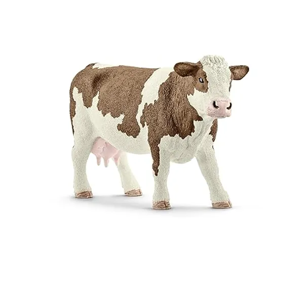 SCHLEICH 13801 Simmental cow Farm World Toy Figurine for children aged 3-8 Years, Brown,gold,white