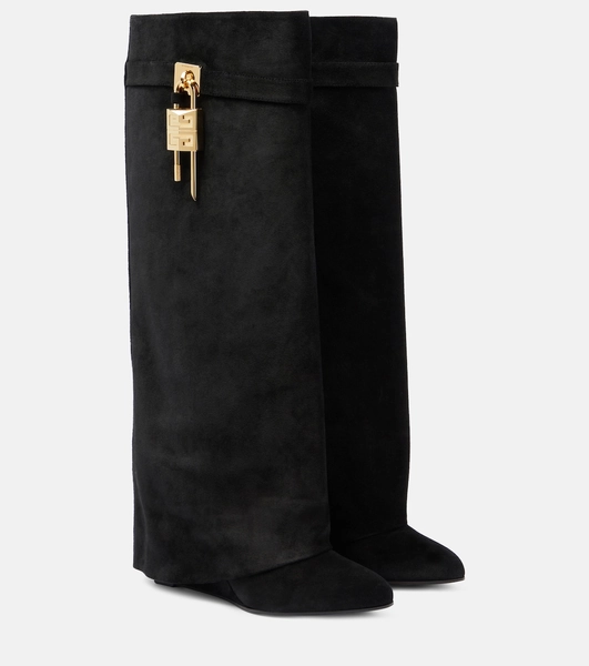 Shark Lock suede knee-high boots in black - Givenchy | Mytheresa