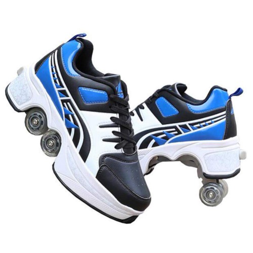 Double-Row Deform Wheel Automatic Walking Shoes Invisible Deformation Roller Skate 2 in 1 Removable Pulley Skates Skating Parkour