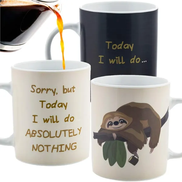 InGwest. Sloth Lazy Funny Coffee Mug. Lazy Mug. Changing Color Coffee Mug. Heat Sensitive Mug