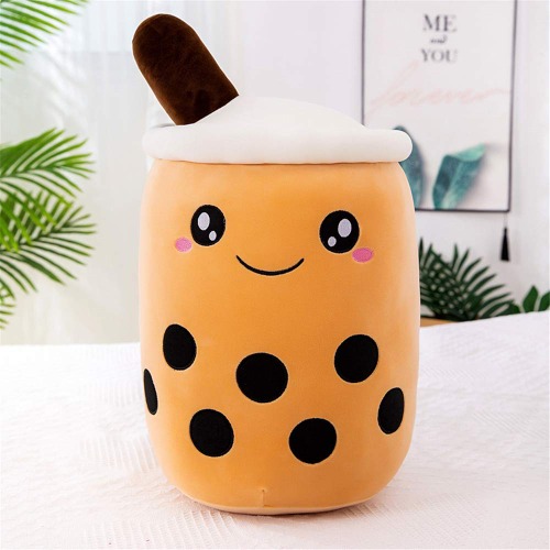 Kowaka Boba Plushie pluche kussen, creatieve bel melk thee cup vormige knuffelen kussen gevuld speelgoed, bruin schattig, L, 49,50 cm (19,5 in) - L 19.5" - beige