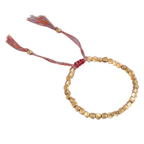 Snlaevx Handgemaakte Tibetaanse koperen kraal touw armband & armbanden Unisex Wax Thread,Rope Bracelet & Bangles voor vrouwen mannen draad armbanden (goud)