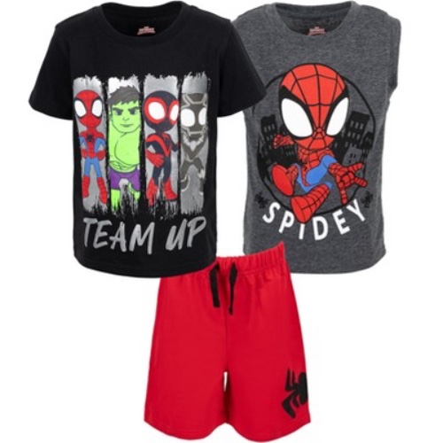 Marvel Spidey and His Amazing Friends French Terry Graphic T-Shirt Tank Top and Shorts 3 Piece Outfit Set
