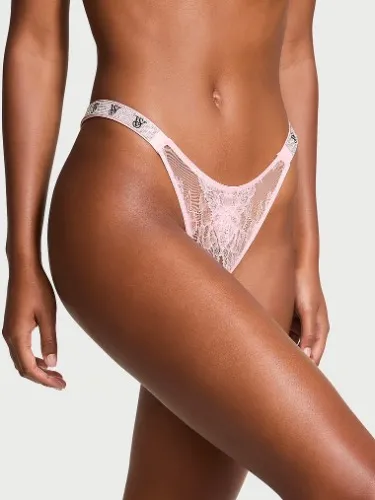 Shine Strap Rose Lace Crotchless Brazilian Panty