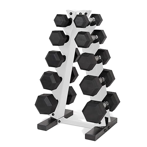 CAP Barbell 150 LB Coated Hex Dumbbell Weight Set with Vertical Rack | Multiple Colors - White