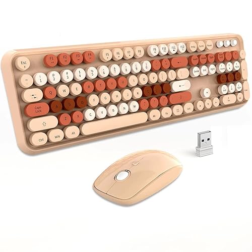 SADES V2020 Wireless Keyboard and Mouse Combo, White Colorful Wireless Keyboard with Round Keycaps,2.4GHz Dropout-Free Connection,Long Battery Life,Cute Wireless Moues for PC/Laptop/Mac - Multicolor