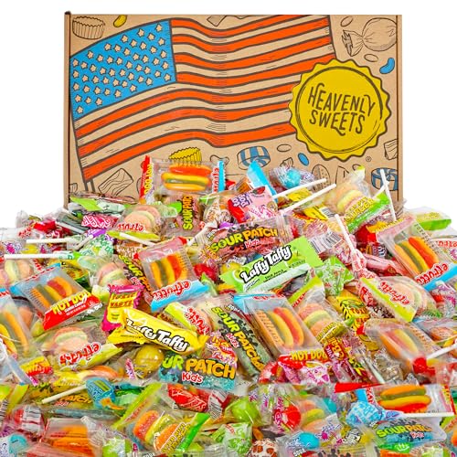 American Candy Amerikanische Süßigkeiten Box | 100+ Stück! Snackbox | USA Candies Laffy Taffy Sour Patch Kids Jolly Rancher | Halloween Party Süßigkeiten Mix für den Adventskalender | Heavenly Sweets