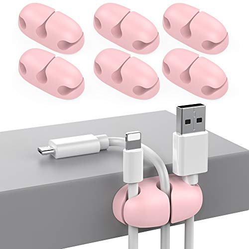 Delidigi 6 Pack Cord Organizer Desk Cable Holder Clips Strong Adhesive Wire Holder for Organizing USB Cord Wire Home Office and Car (Pink) - Pink