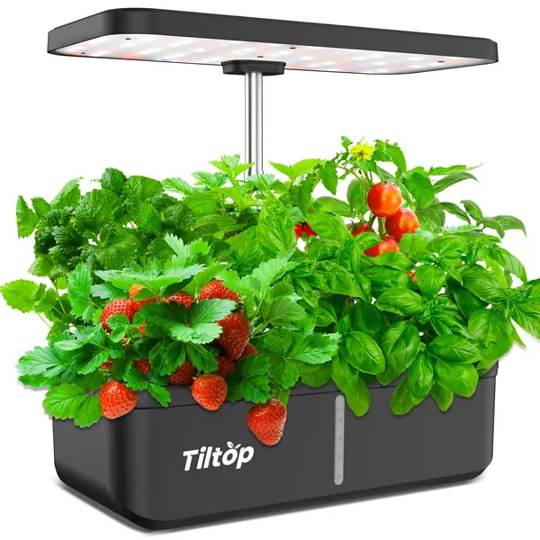 TILTOP 12Pods Hydroponics Growing System, Indoor Herb Garden with 36W LED Grow Light, Plants Germination Kit with Pump, Automatic Timer, Up to 21" Smart Garden for Home Kitchen Black