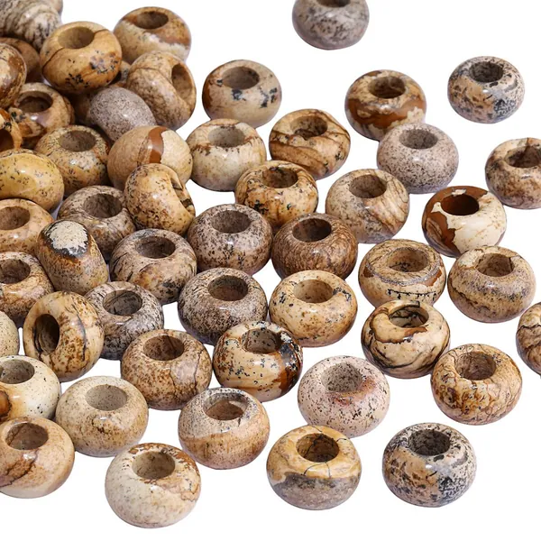 TUMBEELLUWA Natural Gemstone Beads for Jewelry Making, Rondelle Large Hole Loose Beads Pack of 15,Picture Jasper(8x14 mm)