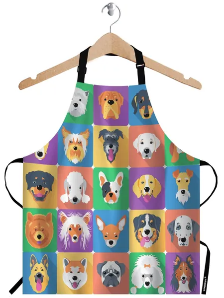 WONDERTIFY Dog Apron,Various Breed Family Pet Dog Collection Picture Bib Apron with Adjustable Neck for Men Women,Suitable for Home Kitchen Cooking Waitress Chef Grill Bistro Baking BBQ Apron