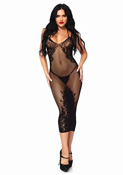 Leg Avenue Women's Seamless Net and Lace Halter Dress