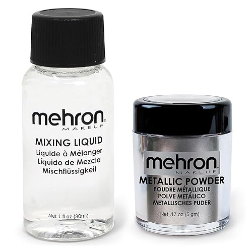 Mehron Makeup Metallic Powder (.17 oz) with Mixing Liquid (1 oz) (Silver) - Silver