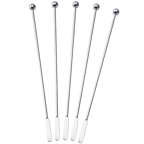 5 pcs Stainless Steel Coffee Beverage Stir Sticks Cocktail Stirrers Drink Swizzle Stick 7.4" Swizzle Stick Picks Tools - Silver-5 Pieces