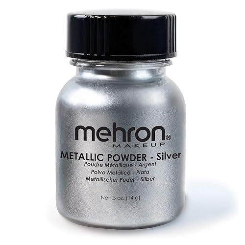 Mehron Makeup Metallic Powder | Metallic Chrome Powder Pigment for Face & Body Paint, Eyeshadow, and Eyeliner .5 oz (14 g) (Silver) - Silver - 0.5 Ounce (Pack of 1)