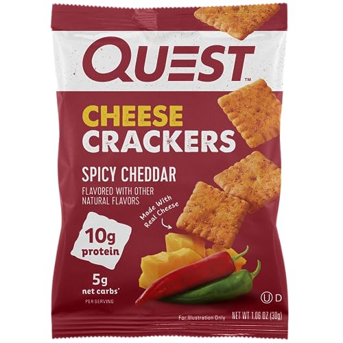 Quest Nutrition Cheese Crackers, Spicy Cheddar Blast, 10g of Protein, Low Carb, Made with Real Cheese, 12 Count (1.06 oz bags) - Spicy Cheddar