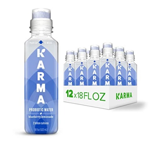 Karma Wellness Flavored Probiotic Water, Blueberry Lemonade, Immunity and Digestive Health Support, Low Calorie, 2 Billion Active Cultures, 18 Fl Oz (Pack of 12) - Blueberry Lemonade