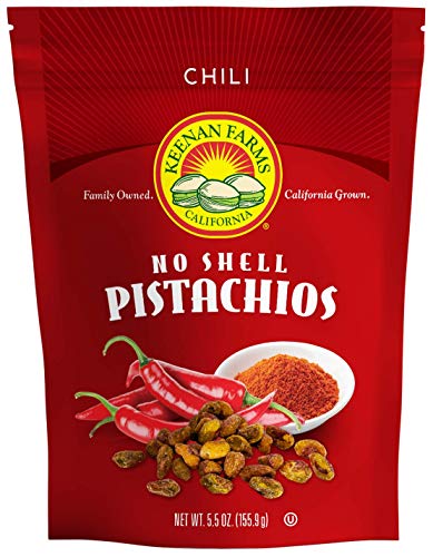 Keenan Farms Chili No Shell Pistachios- 5.5 Oz Bag - No Shell Pistachios - Kosher - Resealable Pouch - Loaded with Nutrients and High in Antioxidants - A Healthy Snack