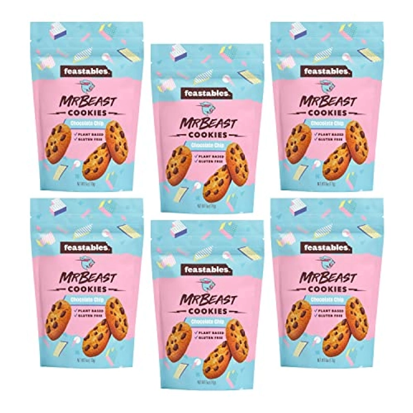 Feastables MrBeast Chocolate Chip Cookies - Made with Plant-Based Ingredients. Gluten Free, Non-GMO Certified Snack, 6 oz Bag (Pack of 6)