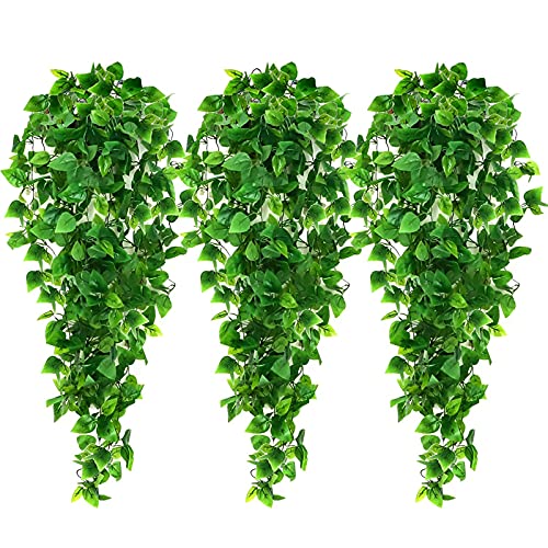 Ageomet 3pcs Artificial Hanging Plants, 3.6ft Fake Ivy Vine for Wall House Room Indoor Outdoor Decoration (No Baskets)
