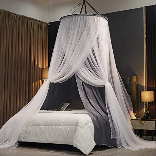 Kertnic Luxurious Bed Canopy for Girls & Adults, Large Elegant Double Layer Bed Curtain Canopy Drapes, Round Dome Lace Princess Canopies Netting (New Gray) - New Gray