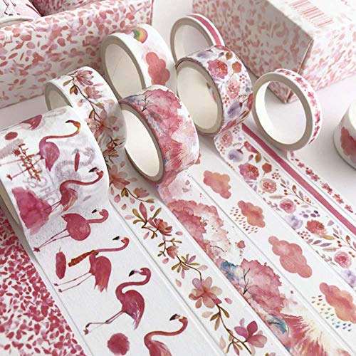 8 Rolls Washi Tape Set, Cute Green Plants Floral Animals, Decorative Tape for Scrapbooks, Journals, DIY Decor and Craft Aplied (Red II) - Red II