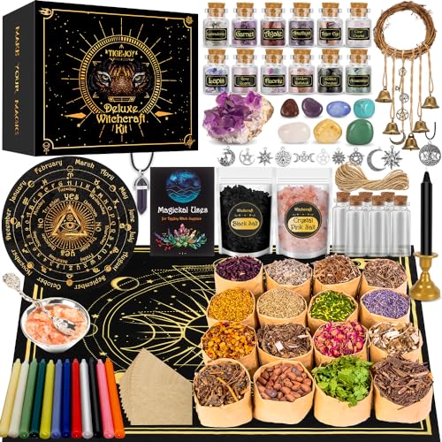 All-in-One Witchcraft Spell Kit - 88 PCS Wiccan Supplies, Tools, Herbs, Crystals, Candles, Pendulum, Altar Decor - 88PCS-Comprehensive Kit