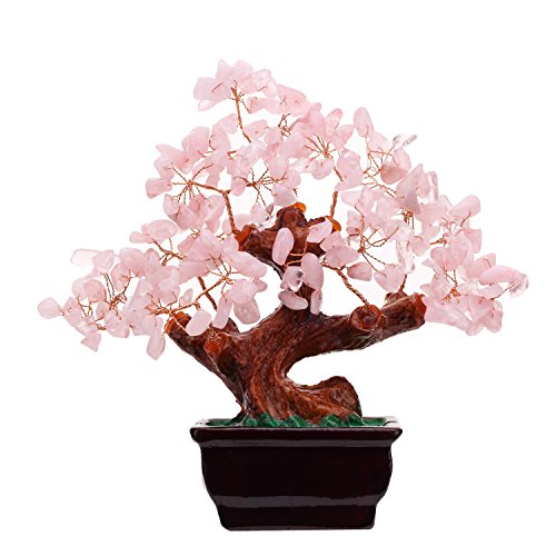 Parma77 Feng Shui Natural Rose Pink Quartz Crystal Money Tree Bonsai Style Decoration for Wealth and Luck