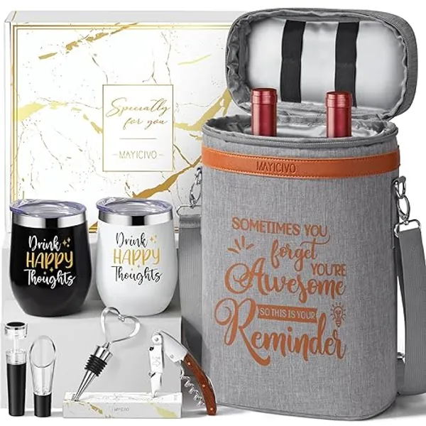 Valentines Day Wine Lovers Gifts for Women Wine Gifts Baskets, Birthday Gifts for Sister Friends Mom Dad Coworker Girlfriend Housewarming Gifts Set, Wine Cooler Bag Wine Tote Carrier w/Wine Tumblers - A1.You Are Awesome