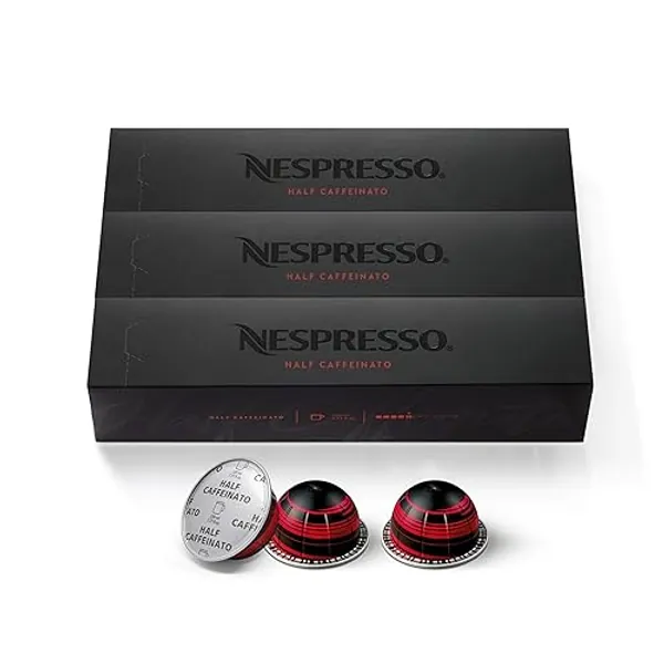 Nespresso Capsules Vertuo, Half Caffeinato, Mild Roast Coffee, 30-Count Coffee Pods, Brews 7.8oz. - Half Caffeinato - 10 Count (Pack of 3)