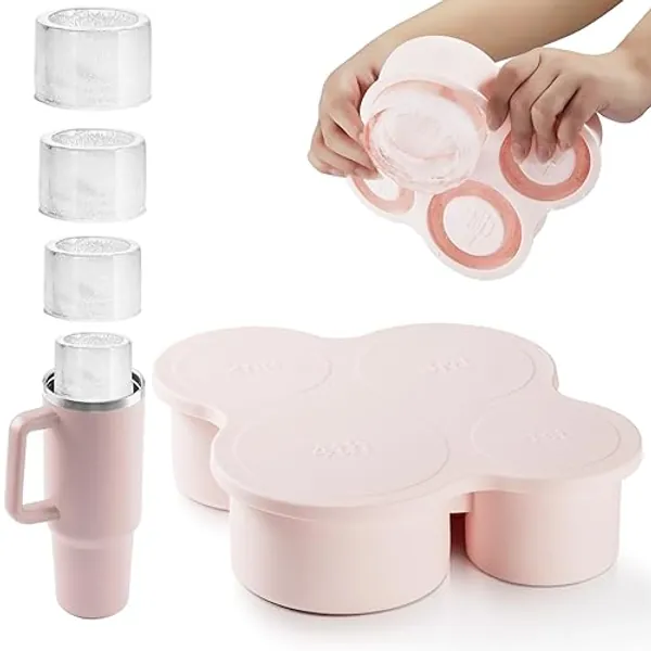 Nax Caki Hollow Cylinder Ice Cube Mold for 20oz 30oz 40oz Stanley Cup Accessories, Silicone Tumbler Ice Mold with Lid for Tumbler Whiskey Cocktails Bourbon - Pink - Large Hollow Cylinder Ice Cube