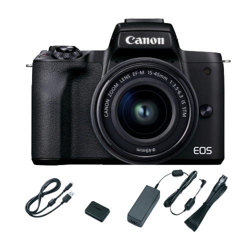 Canon EOS M50 Mark II Mirrorless Digital Camera with 15-45mm Lens (Black) with Canon EOS Webcam Accessories Starter Kit (2 Items)