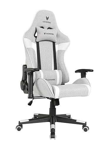 Oversteel - ULTIMET Sedia da gaming professionale, tessuto traspirante, braccioli 2D, altezza regolabile, schienale reclinabile a 180°, pistone a gas classe 3, fino a 120 kg, colore Grigio/Bianco - Mediano - Grigio/Bianco