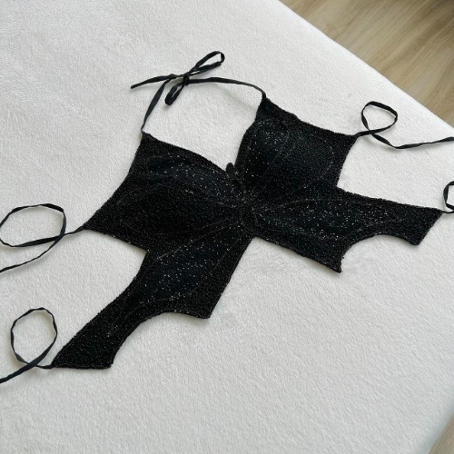 Rare embellished black vintage butterfly top...