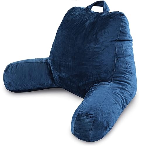 Milliard Reading Pillow with Shredded Memory Foam, Large Adult Backrest with Arms, Back Support for Sitting Up in Bed with Washable Cover (Sit up Pillow) - L - Navy