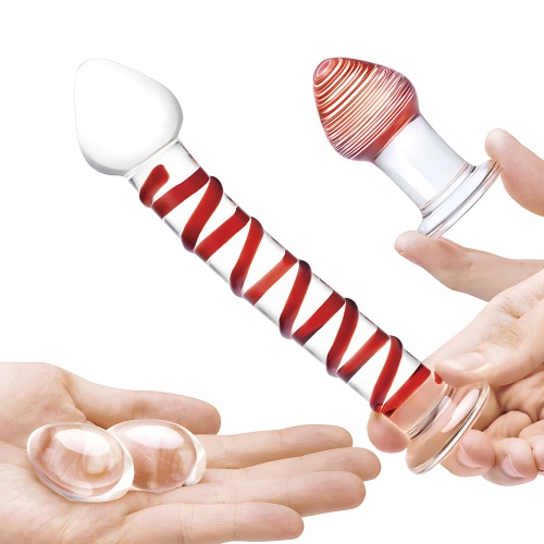 Gläs Mr. Swirly Set with Glass Kegel Balls and 3.25" Butt Plug (4 Piece Set) - Solo Gläs Toy