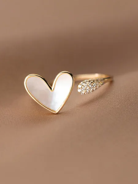 1 Pièce Bague Design Cœur Et Coquillage En Argent Sterling 925, Cadeau Idéal Pour La -valentin Pour Les Femmes