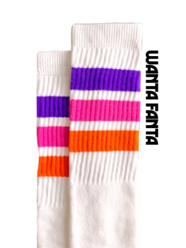 19-Inch Moxi x Skater Socks - White Tube Sock | Wanta Fanta (Purple/Hot Pink/Orange)