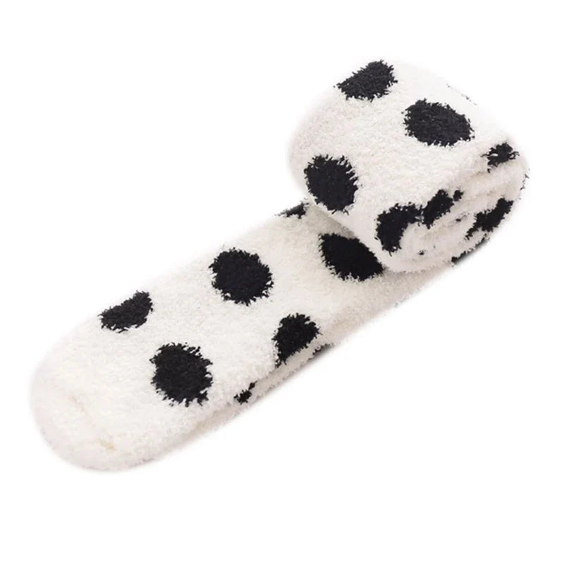 Polkadot Fuzzy Thigh Highs - Black