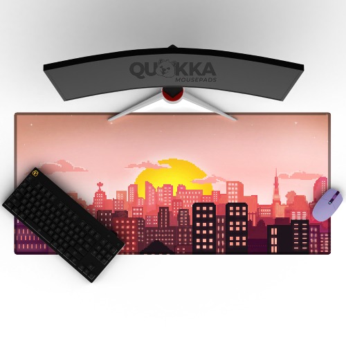Pixel Art City Sunset Design Mousepad Deskmat - 120x60cm / Red