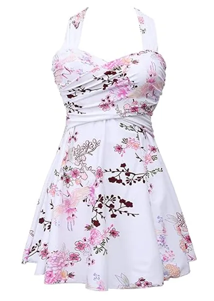 COCOPEAR Women's Elegant Crossover One Piece Swimdress Floral Skirted Swimsuit - Large - Floral 38