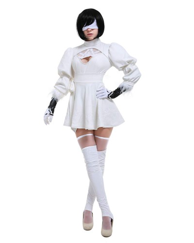 miccostumes Women's White Two-Piece Dress Outfit No 2 Type B Cosplay Costume Leotard Skirt - X-Large