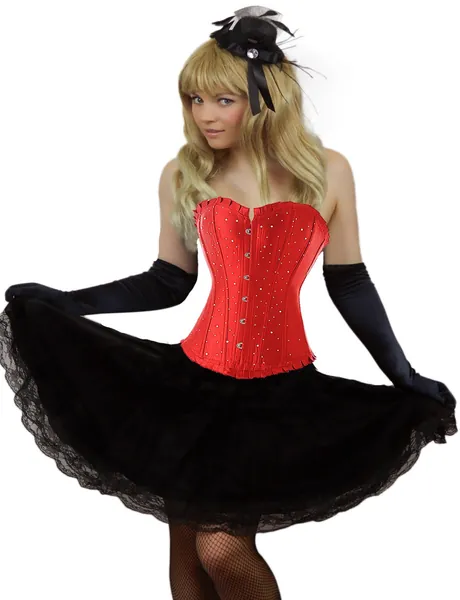Yummy Bee - Corset Top Frilly Tutu Skirts for Women - Sparkly Corset Dress Fancy Dress Costume - Burlesque Outfit - Plus Size Corsets and Skirts 6-24 - Women: 14 - Red + Lace Skirt
