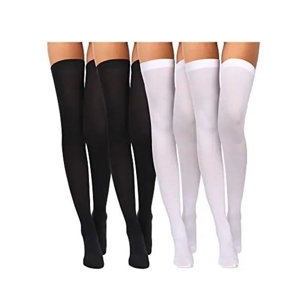
                            4 Pairs Women's Silk Thigh High Stockings Nylon Socks for Women Halloween Cosplay Costume Party Accessory
                        