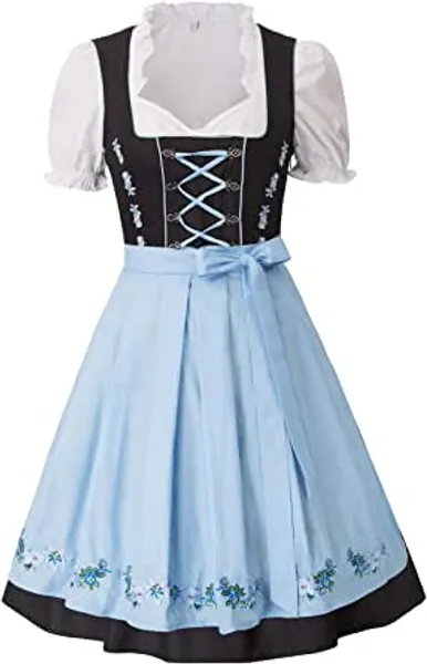 JASAMBAC Women's German Dirndl Dress Costumes 3 Pieces for Oktoberfest Carnival - Blue Large