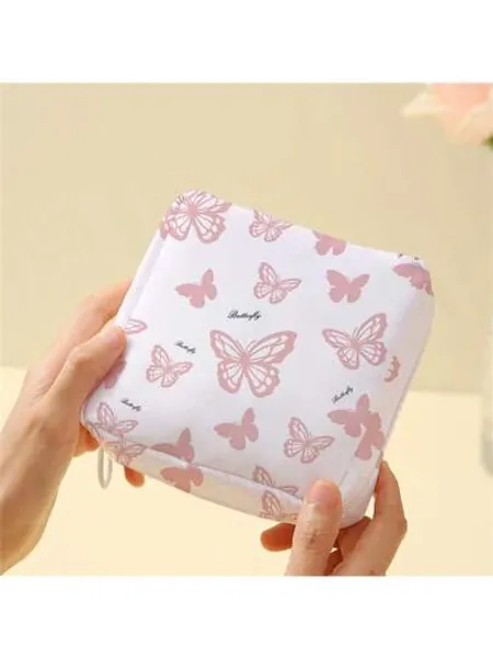 Butterfly  Pattern Menstrual Pad Storage Bag Reusable Napkin Bag Menstrual Bag Hygiene Bag College Dormitory Travel Bathroom School Use