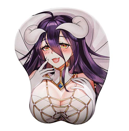 fonyell 3D Anime Mouse Pad with Wrist Rest Support Gel Cartoon Desk Mouse Mat Cushion Non-Slip Gaming Mousepad for Office 2way Skin (Albedo 2) - albedo 2