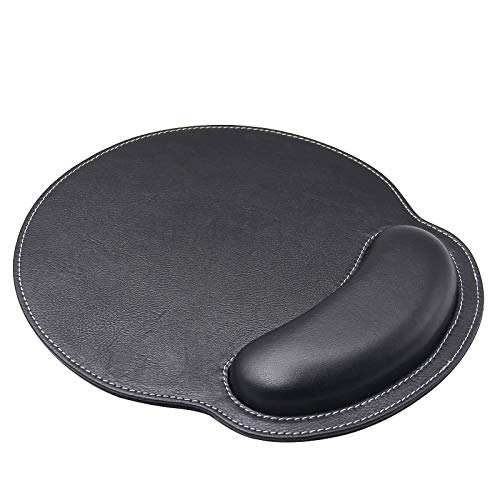 Ergonomic Mouse Pad with Wrist Support,PU Leather Mousepad for Laptop Computers Mac,Non Slip Rubber Base Memory Foam Wrist Rest Mouse Pads for Men Women,Home Work Office Gaming,Pain Relief ,Black - Black