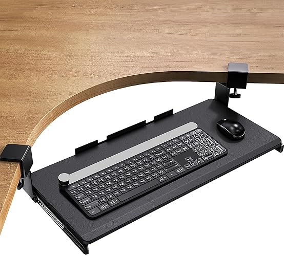 ErGear Keyboard Tray Under Desk, Corner Keyboard Tray with 45° Adjustable C Clamp for L Shaped Desk, Under Desk Keyboard Tray Slide Out, Computer Keyboard & Mouse Tray, 26.38" W x 11.61" D, Black